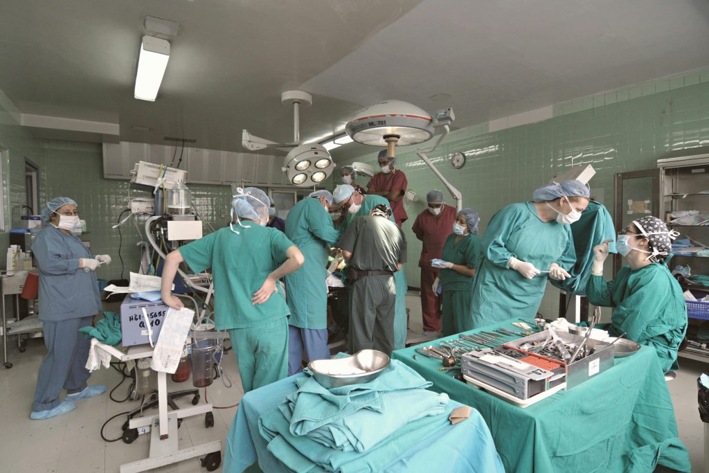 crowded operation room