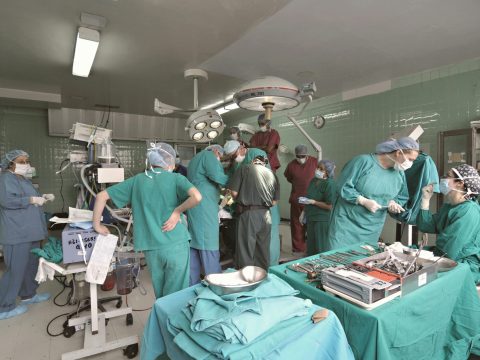 crowded operation room